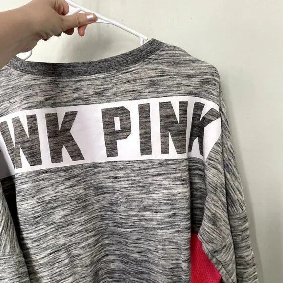 Victoria's Secret PINK gray neon pink crewneck sweater casual women size medium - Picture 8 of 8